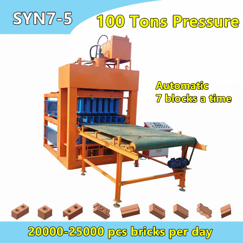 SYN7-5 7 bricks automatic cement clay interlocking brick plant machine with 100 tons pressure