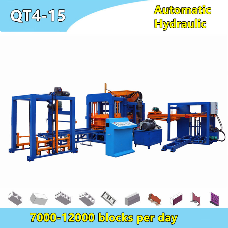QT4-15 large industry automatic hydraulic concrete blocks production line for cement bricks