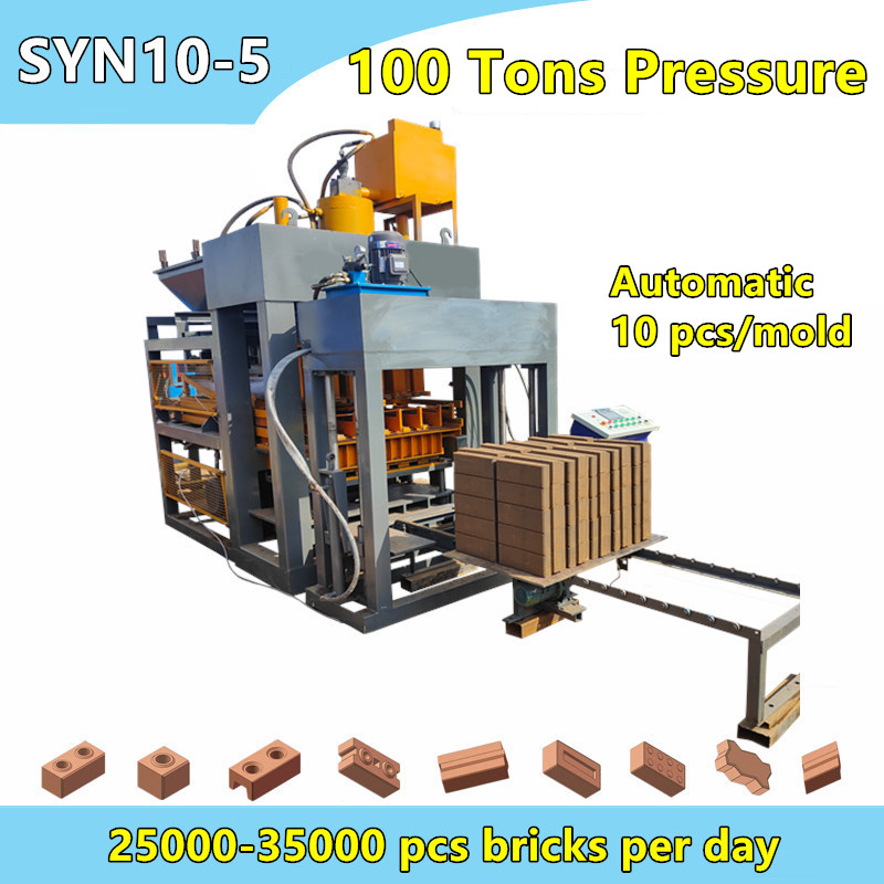 SYN10-5 100T pressure 10 blocks automatic clay block machine with stacking machine