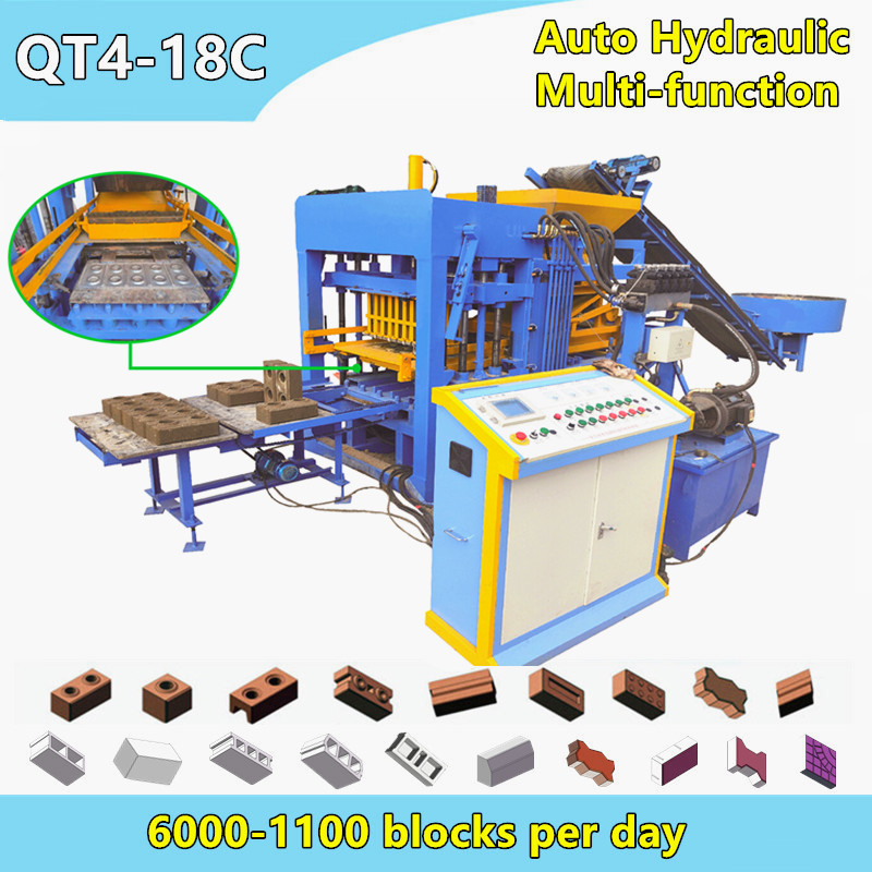 QT4-18c automatic hydraulic vibration forming concrete blocks clay interlocking brick machine